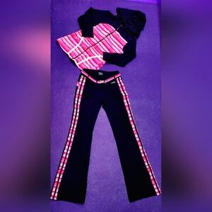 RARE!!Bebe Sport 2-PC Black/Pink Stripe Hooded Jacket (S) & Belted Pants (XS)